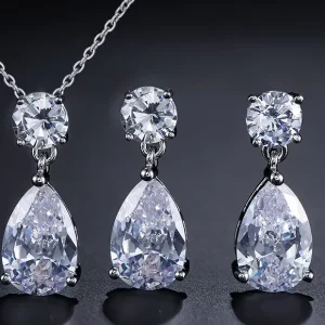 Two Piece Set Fashion Ensembles De Bijoux Simple with AAA Zircon Drop Necklace Earrings Bridal Women Jewelry Wedding Set