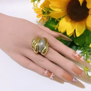 Two Tone 3D Statement Ring Gold Silver Contrast Wing Design Adjustable Chunky Finger Ring
