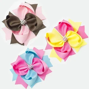 Two Tone Boutique Grosgrain Ribbon Bow Spikes Sports Team Football Team Spirit School Colors Casual Party Girl Hair Accessories
