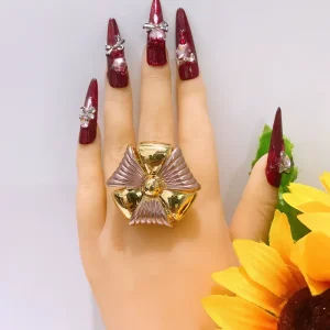 Two Tone Cross Bow Statement Ring Women Vintage Contrast Color Chunky Bowknot Adjustable Open Band Exaggerated Finger Jewelry