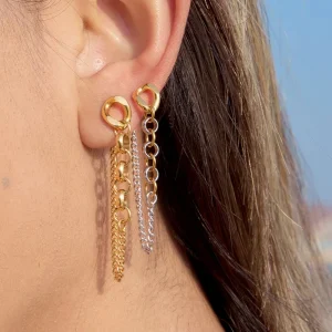 Two Tone Earrings 18K Gold PVD Plated 316L Stainless Steel Chain Drop Link Twisted Chain Huggie Hoop Earrings for Women