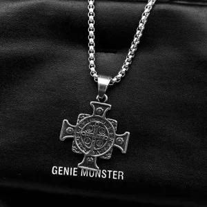 Two Tone Gold Plated Cross Necklace European Street Punk Style Fashion Accessory for Men