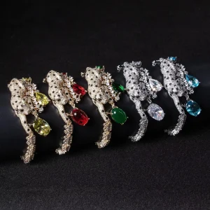 Two Tone Plated Leopard Inlaid Teardrop Gem Bracelet Multi Color Crystal Animal Bangle Wedding Party Jewelry Fast Ship