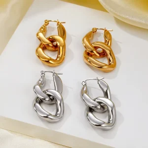 Two Tone Splicing Contrasting Simple and Atmospheric Earrings New Trendy and Personalized Stainless Steel Earrings for Women