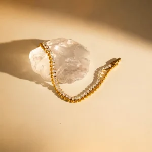 Two layer Shimmering 18K Gold plated Stainless Steel Zircon Bracelet Minimalist Luxury Hypoallergenic Bohemian style Jewelry