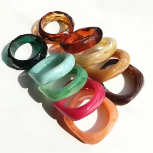 UJBOX Chunky Acrylic Resin Bangles Irregular Wide Marbled Waterproof Statement Bracelets for Women Fashion Jewelry