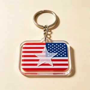 USA Flag Clear Acrylic Keychain Custom Printed American Flag Transparent Keyring Patriotic Souvenir Promotional Gift