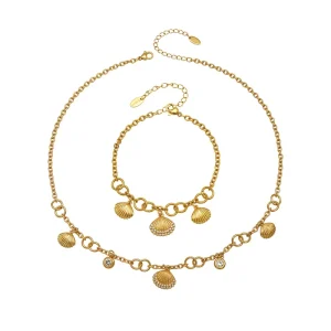 UY Jewelry Custom Stainless Steel Shell Pendant Necklace Bracelet Set 18K Gold Plated Cubic Zirconia Women Fashion Jewelry Gift