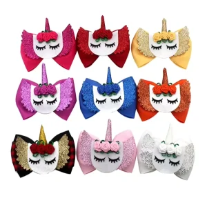 Unicorn Angle Wing Cartoon Grosgrain Hair Clip with Pretty Sequin Bow for Girls’ Party