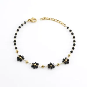 Unique Bohemian Red Flower Bracelets Fashion Crystal Colorful Flower Bracelet Stainless Steel Fashion Jewelry Women Hand Bangles