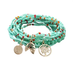 Unique Boho Turquoise Beaded Plant Pattern Unisex Bracelet Multilayer Ethnic Style Bracelets Set Gift Jewelry