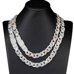 Unique Customization European American Hip-hop Double Color Full Inlaid Zircon Infinite Flower Bamboo Chain Rap Necklace