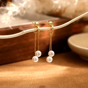 Unique Design Pearl Drop Earrings Fashion 14k Gold Plated Trendy Gold Stud Earrings for Women