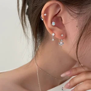 Unique Designed Cross Zircon Vintage Rhodium Plated Heart Stud Earrings Luxury Star Party Fashion