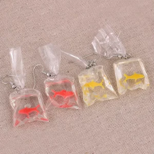 Unique Funny Design Creative Goldfish Water Bag Dangle Resin Earrings for Women Dangle Acrylic Earrings for Women Girls