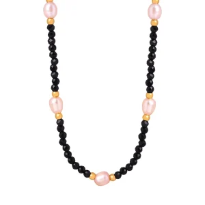 Unique Handmade Vintage Black Amazonite and Freshwater Pearl Beaded Necklace Retro Light Luxury Jewelry