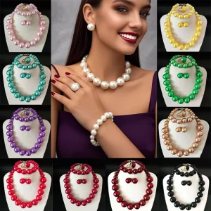 Unique Lovely Fashion Big Large Vintage Multi Color Beaded Pearl Necklace Jewelry Set Necklaces for Women
