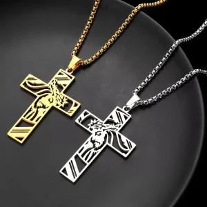 Unique Personal Stainless Steel Hip Hop Daily Outdoor Men Hollow Cross Pendant Necklace Fashion Accessory
