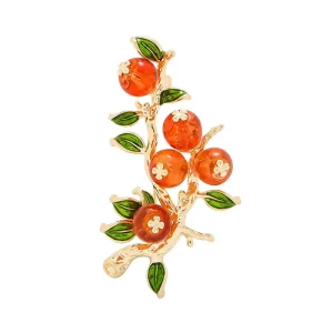 Unique Retro Persimmon Plant Brooch Versatile Light Luxury Women’s Fashion Jewelry Accessory for Weddings
