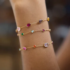 Unique Style Fashion Bracelets Stainless Steel Bracelets Women Colorful Geometric Zircons 18k Gold Plated Bracelets