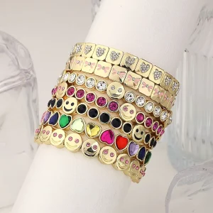 Unique Zircon Inlaid Bracelet Elastic Smiling Face Colorful Cubic Zirconia Heart Beaded Fashion Jewelry
