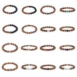 Unisex 10mm Zinc Alloy Agate Beaded Stretch Bracelet Vintage Dollar Symbol Charm Wealth Lucky Jewelry Gift