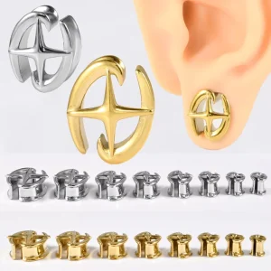 Unisex 316L Stainless Steel Oval Ear Tunnels Piercing Electroplated Cross Star Body Jewelry for Weddings