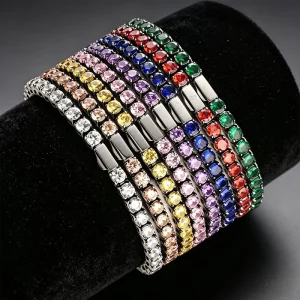 Unisex 3mm 4mm 5mm 316L Stainless Steel Zircon Tennis Bracelet In Silver Gold Chain