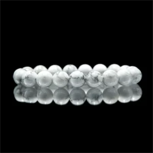 Unisex 8mm Natural Polished Howlite Gemstone Bracelet Semi Precious Beaded Stretch Fashion Jewelry with Ethnic Style