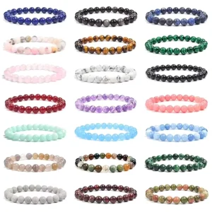 Unisex 8mm Natural Stone Bead Crystal Bracelet Crown Shape Reiki Healing Main Agate Pearl Amber Gift