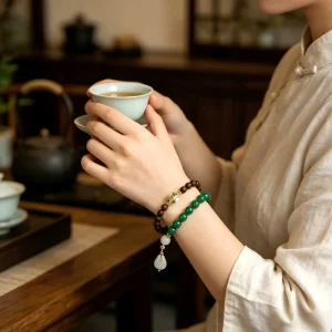 Unisex Ball Shape Double Loop Design Traditional Chinese Incense Beaded Bracelet with Ruyi Charm Trendy Jewelry