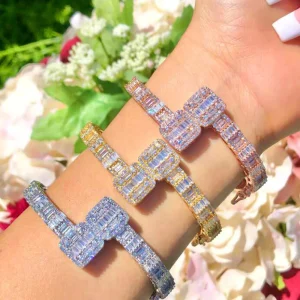 Unisex CZ Bracelet with Round and Square Stones Gold Rose Gold Silver Luxury Jewelry Ready Stock Factory Supply