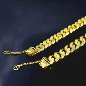 Unisex Cuban Link Chain Bracelet 24K Gold Plated Zircon Made Brass