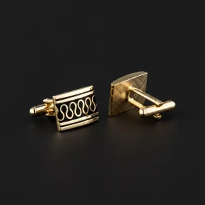 Unisex Gold Plated Wave Cufflinks Black Enamel Zinc Alloy Engagement Wedding Corporate Meetings Boardroom Events Fashion Shows