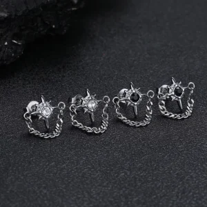 Unisex High End Chain Drop Earrings Black and White Star Chain Stud Earrings Personalized Cold Wind Fashion Style Accessories