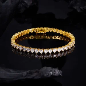 Unisex Hip Hop Heart Moissanite Tennis Bracelet With GRA Certificate, Anniversary Gift Jewelry