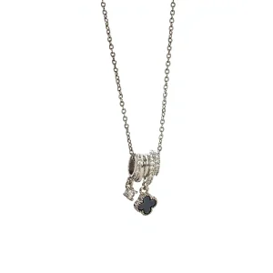 Unisex Minimalist CZ Pendant Necklace Gold Plated Stainless Steel Choker Trendy Link Floral Pattern Christian Symbol Zircon