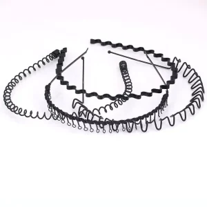 Unisex Non Slip Zig Zag Metal Hoop Hair Accessories Elastic Hair Bands Black Wavy Spring Hairband Sports Headbands for Men Women