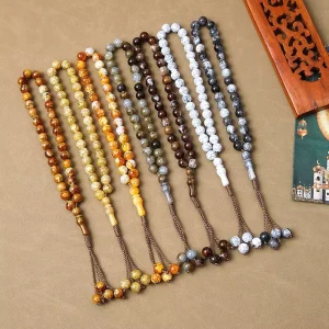 Unisex Ready To Ship Muslim Tasbih 33 Beads Prayer Bracelet Arabic Tasbeeh Islamic Rosary Wood Pearl Main Stone Ramadan Gift
