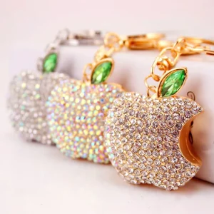 Unisex Rhinestones Metal Cartoon Apple Keychain
