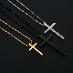 Unisex Simple Style Stainless Steel Cross Necklace with Gold Plating