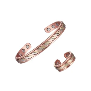 Unisex Solid Copper Magnetic Therapy Fashion Bio Health Bracelet Bangles Rings Sets for Arithris Healing