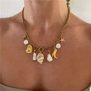 Unisex Sporty Stainless Steel Jewelry Diy Accessories Fashion Shell Boots Heart Pearl Charms Pendant for Necklace