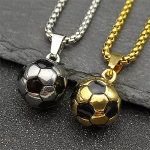 Unisex Sporty Stainless Steel Necklace Creative Football Basketball Pendant with Gold Plated Link Chains Party Jewelry