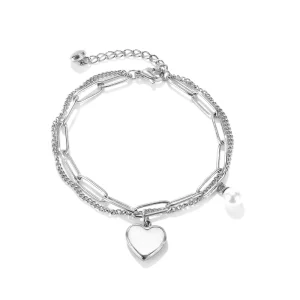Unisex Stainless Steel Pearl Crystal Rhinestone Charm Bracelets Double Layer Vintage Style Children Fashion Third