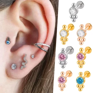 Unisex Stainless Steel Spiral Cartilage Studs Multi color Zircon Trendy Engagement Wedding Gift Party Body Jewelry
