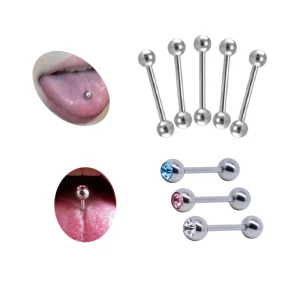 Unisex Stainless Steel Tongue Barbell Ring Gold Plated Body Jewelry Piercing Men Women