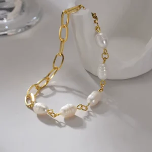 Unisex Stainless Steel Vintage Fashion Beaded Geometric Bracelet High Quality Elegant Gold Plated Imitation Pearl
