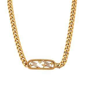Unisex Twisted Zircon Lightning Choker Necklace Punk Style 316L Stainless Steel Jewelry 18K PVD Gold Necklace Cuban Chain
