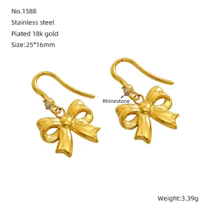 Unisex Vintage Bow Design Drop Earrings New Fashionable 18K Stainless Steel Religious Trendy for Parties Male Female
